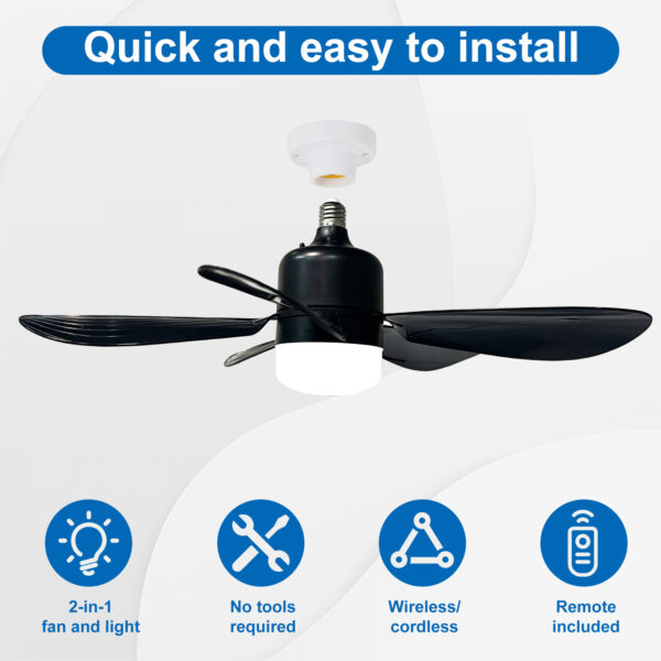 E26/E27 Socket Fan Light with Remote 15 Inch Black - Image 5