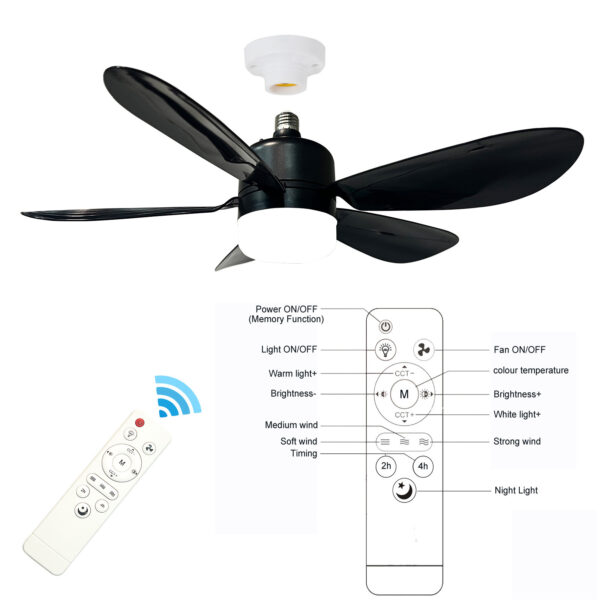 E26/E27 Socket Fan Light with Remote 15 Inch Black - Image 6