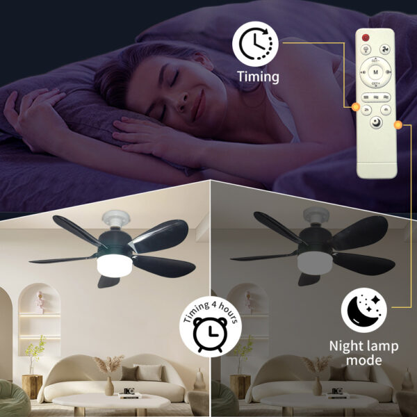 E26/E27 Socket Fan Light with Remote 15 Inch Black - Image 8