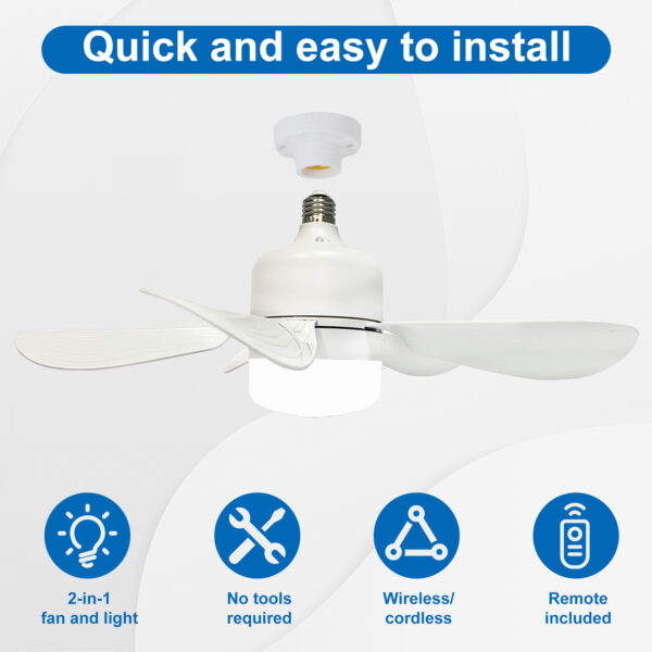E26/E27 Socket Fan Light with Remote 15 Inch White - Image 4