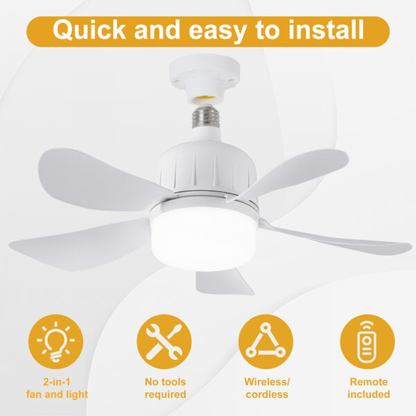 E26/E27 Socket Fan Light with Remote 17 Inch White - Image 2