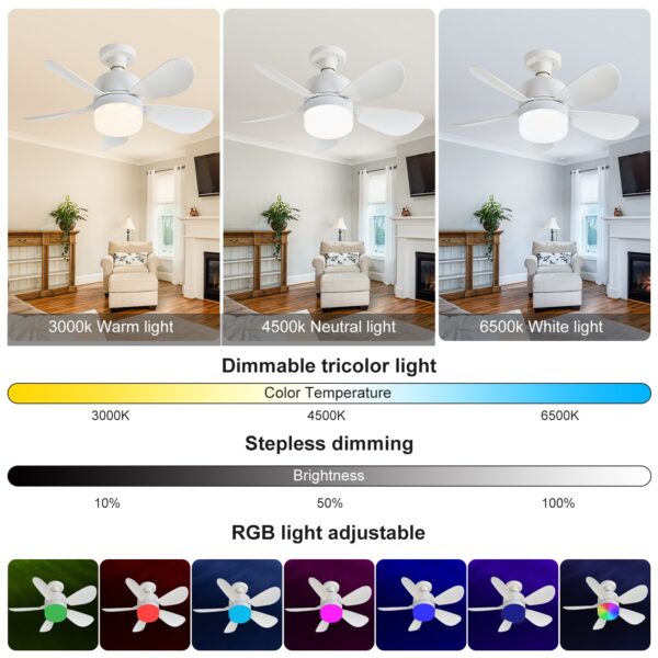 20.5in Screw Socket Ceiling Fans with Lights RGB Daylight White - Image 2