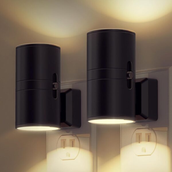 Plug In LED Night Light for Home 3000K Warm White 2 Pack Black