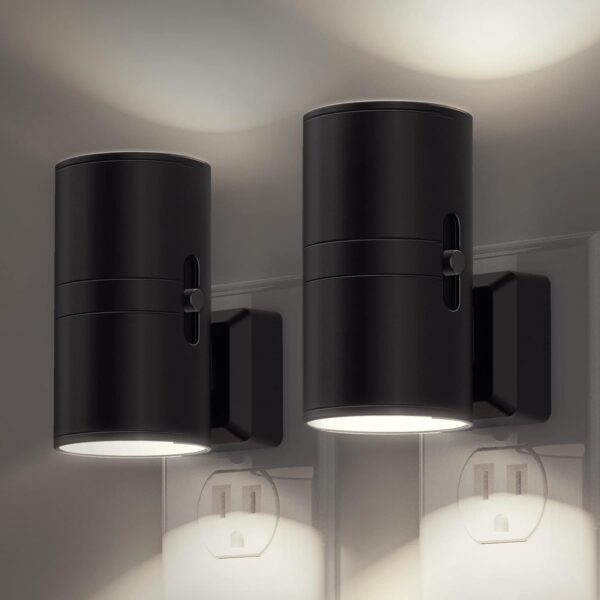 Plug In LED Night Light for Home 5000K Daylight White 2 Pack Black
