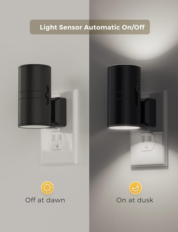 Plug In LED Night Light for Home 5000K Daylight White 2 Pack Black - Image 2