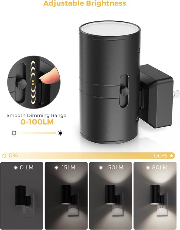 Plug In LED Night Light for Home 5000K Daylight White 2 Pack Black - Image 3