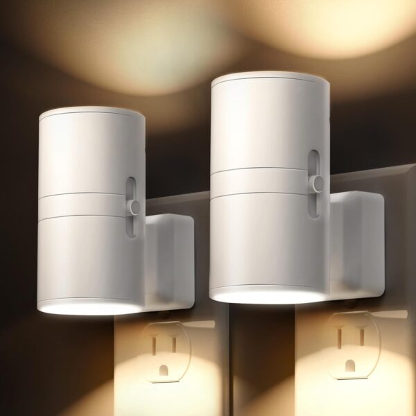Plug In LED Night Light for Home 3000K Warm White 2 Pack White