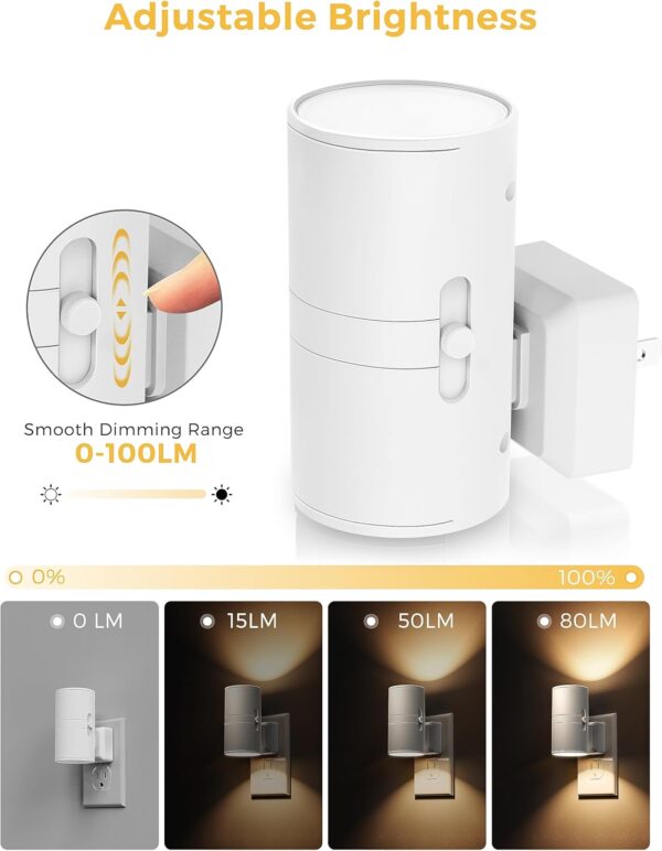 Plug In LED Night Light for Home 3000K Warm White 2 Pack White - Image 3